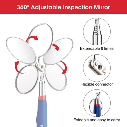 WORKPRO 4PC Telescoping Magnetic Pick Up Tool Kit, Includes Inspection Mirror, Magnetic Pick Up Tool