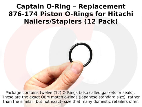 Captain O-Ring, Replacement 876-174 Piston O-Rings for Select Hitachi Nailers/Staplers, 12 Pack
