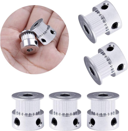 GT2 20 Teeth 5mm Bore Timing Pulley Aluminum Synchronous Wheel, Compatible with RepRap 3D Printer Prusa i3, 5pcs