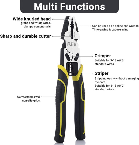 4-in-1 Pro Lineman Plier Tools -9 Combination Pliers with Wire Stripper+Crimper+Cutter+ Winding Function,Industrial Grade Linesman Plirs-Chrome Vanadium Steel Forged