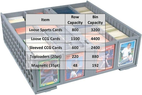 BCW Collectible Card Bin - Single Gray | Storage Box for Trading Cards | Holds 3200 Cards | Includes 4 Partitions