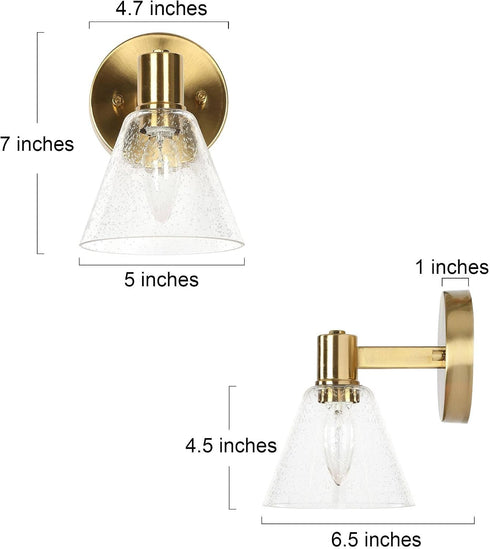 1-Light KSANA Gold Wall Sconce, Modern Bathroom Light Fixtures with Seeded Glass Shade, Brass Wall Sconce Light