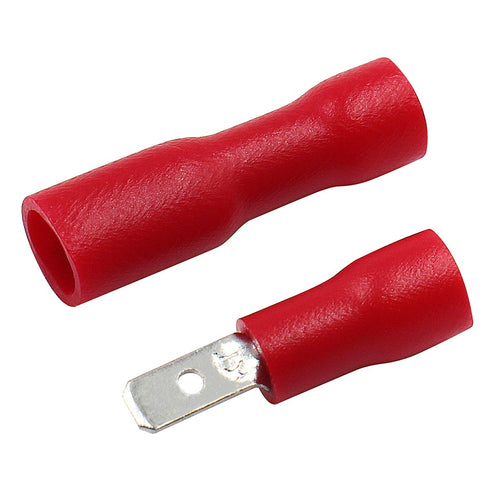 Baomain 0.11" Female & Male Spade Connectors, 22-16 AWG, Fully Insulated Crimp Terminals, Red (200-Pack)