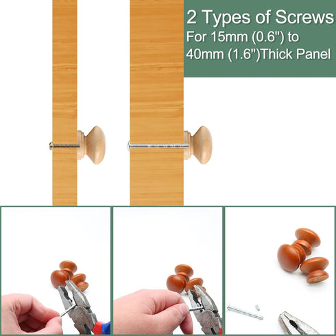 15PCS Round Wood Drawer Knobs, 1-3/8 inch Diameter Mushroom Knobs with Mounting Screws for Furniture - Wood Grain