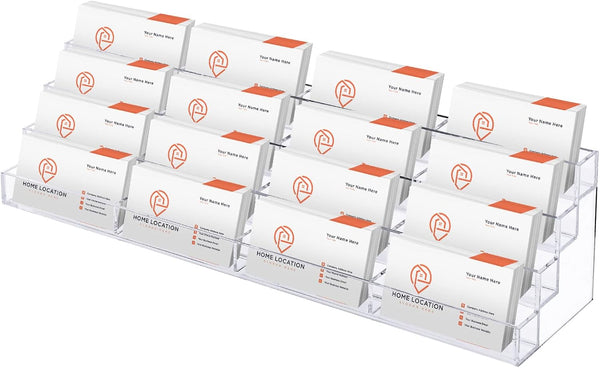 Hoteam Acrylic Business Card Holder: 16 Slot 4 Tier Large Business Card Organizer, Clear Plastic Stand for Home