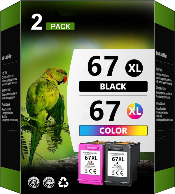 Printer Ink 67 67xl Replacement for HP Ink 67 HP Printer Ink 67 Combo Pack (1 Black, 1 Tri-Color, 2 Pack)