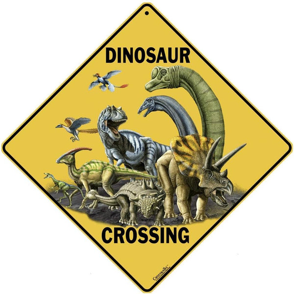 CROSSWALKS Dinosaur Crossing Aluminum Sign, 12" X 12" (X289)