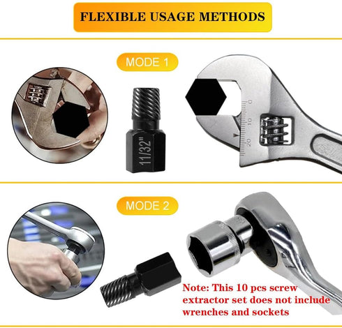 10 Pcs Screw Extractor Set, Hex Head Easy Out Bolt Extractor for Removing Broken Studs and Bolts