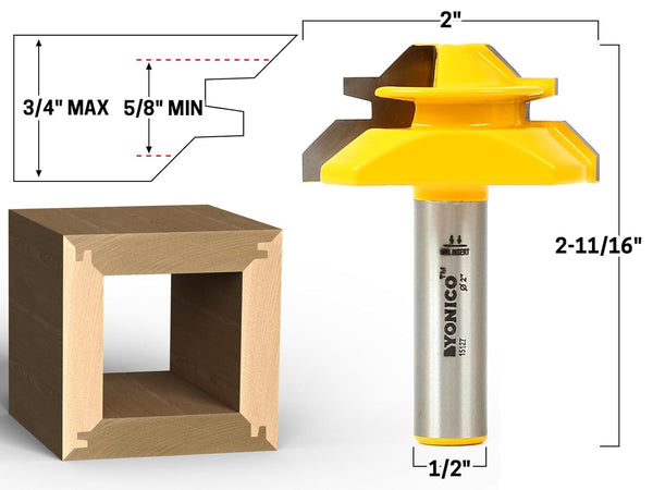 YONICO 45 Degree Lock Miter Router Bit for Up to 3/4-Inch Stock 1/2-Inch Shank 15127