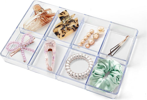 Carrotez Desk Drawer Organizer Tray, 8 Grid Stackable Clear Plastic Storage Organizer for Office Supplies