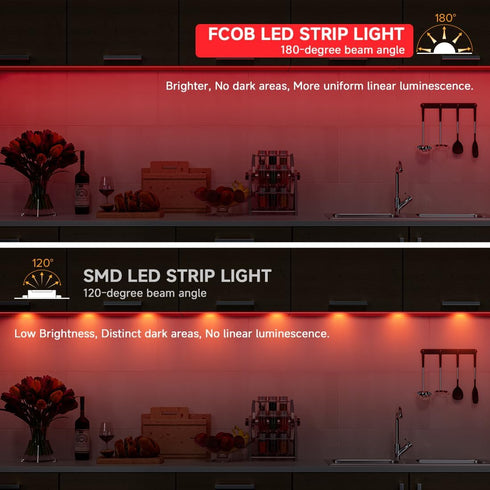 3.28FT 320LEDs 5V 8mm 90+ 3D BTF-LIGHTING FCOB USB Powered Red Color COB LED Strip Lights Width High CRI Ultra Bright