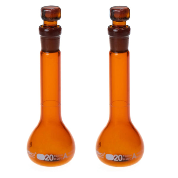 ALWSCI 20 ML Volumetric Measuring Flask Set, 2 PCS, Amber Glass Stopper, Graduated ASTM Class A Borosilicate Glass