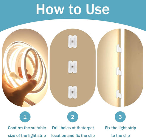 Piriuuo 50 50 5-6mm Pcs Led Light Clips, Rope Light Clips Waterproof Led Strip Mounting Clip Indoor LEDs Strip Lights