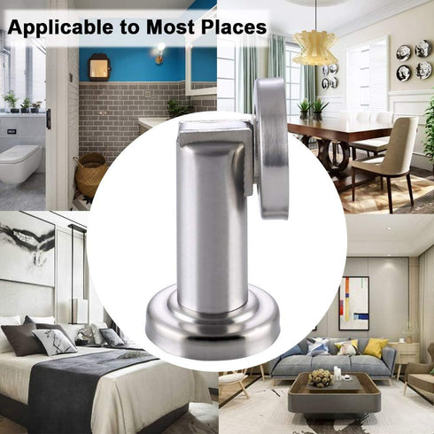 Magnetic Door Stopper, Heavy Duty Metal Door Holder with Magnet, Wall or Floor Mount, Brushed Nickel for Home Office