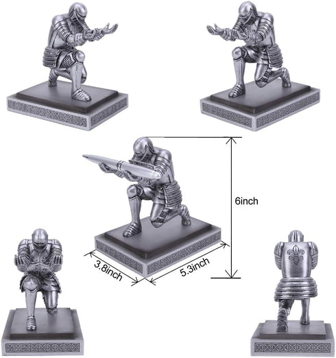 Knight Pen Holder Desk Organizers and Accessories, Resin Desk Decor with a Cool Pen Gift for Office and Home (Silver)