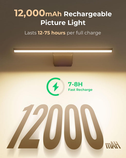3 5 12000mAh (Black,1 Pack) Picture Light for Wall Rechargeable Art Light with Remote, Colors & Brightness Levels