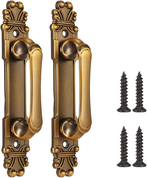 Antique Barn Door Handles, Vintage Sliding Front Door Entry Handle Set, Rustic European Style Metal Brass