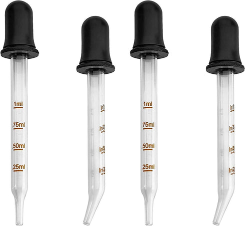 Eye Dropper (Pack of 4), Bent & Straight Tip Calibrated Glass Medicine Droppers for Essential Oils