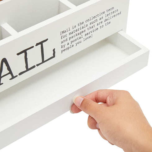 Juvale White Mail Organizer for Desktop, 3-Tier Wooden Sorter with Drawer for Files