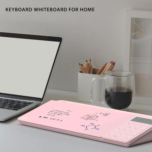 TOWON Pink Desk Dry Erase Board with Detachable Calculator, Small Glass Desktop Whiteboard, 17 x 6 in