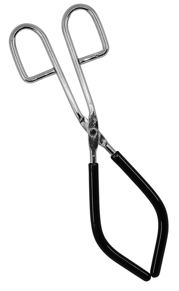 EISCO 9.75" Long Beaker Tongs - Rubber Coated Jaws Nickel Plated Steel for Holding Items