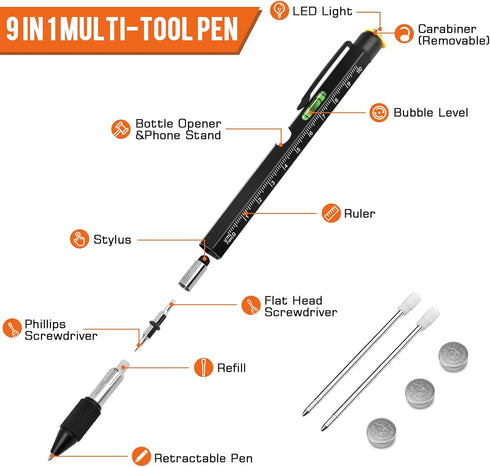Gifts for Men, 9 in 1 Multitool Pen, Stocking Stuffers for Adults, Tools Gadgets for Men, Birthday Christmas Gifts