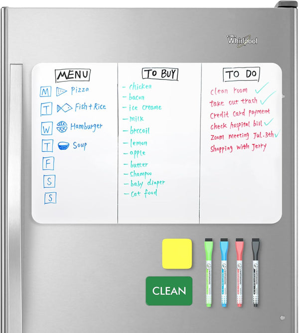 Magnetic Whiteboard Fridge Dry Erase Board, HOMiDEK Small Magnetic White Board with Clean Dirty Magnet, 4 Markers