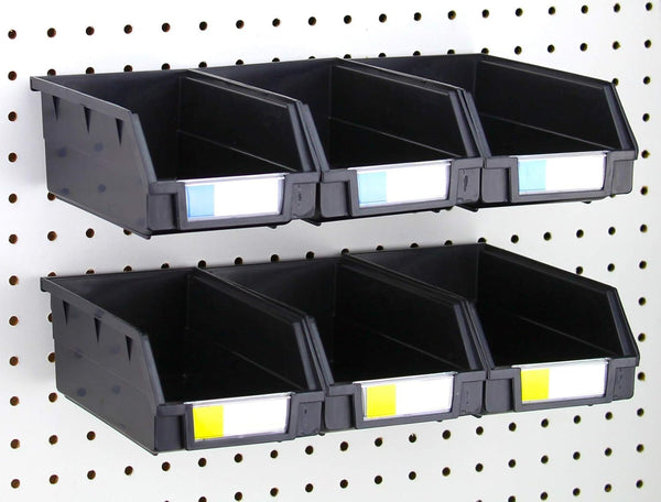Pegboard Bins 6 Pack Black Extra Large - Hooks to Any Peg