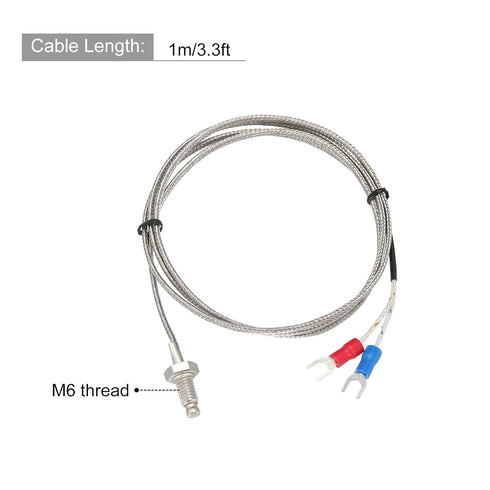 MECCANIXITY 5pcs K Type Thermocouple Temperature Sensor M6 Screw Probes 3.3ft 0 to 800°C(32 to 1472°F)