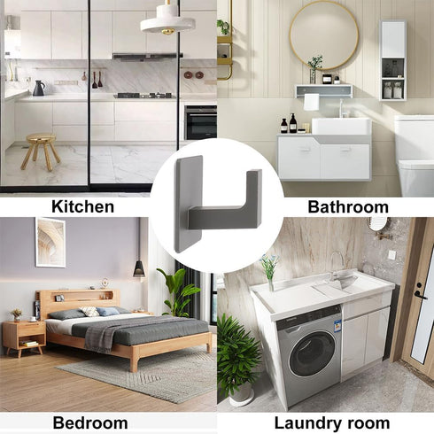 Bath Towel Hooks, 6 Pack Self Adhesive Square Coat Hooks, Heavy Duty Stainless Steel Wall Hooks for Bathroom