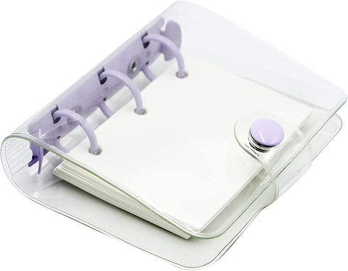 Cute Mini 3-Ring Binder Cover Notebooks, Transparent PVC Protector with Snap Button Closure, DIY Journal