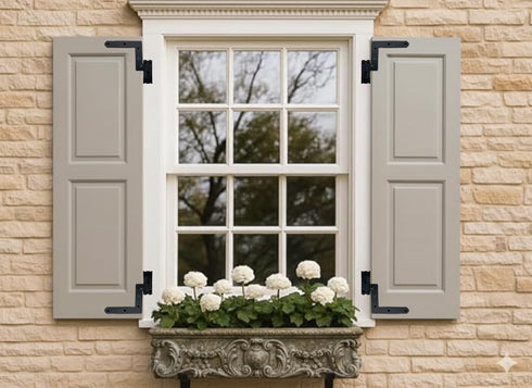 1-1/16", 2 Pack (1 QCAA Steel Blind Shutter Hinge for Wood Frame & Brick, Power Coated Black, Pair), Made in Taiwan