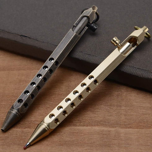 Six-Edge Solid Brass Pen, Bolt Action EDC Pocket Signature Pen