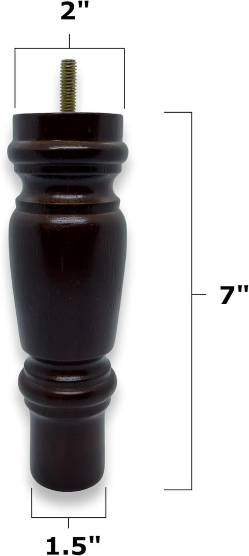 Direct Furniture Precious Wood Design 7 Inch Set 4 Height Furniture Sofa Legs, Walnut Wood Finish, Solid Wood