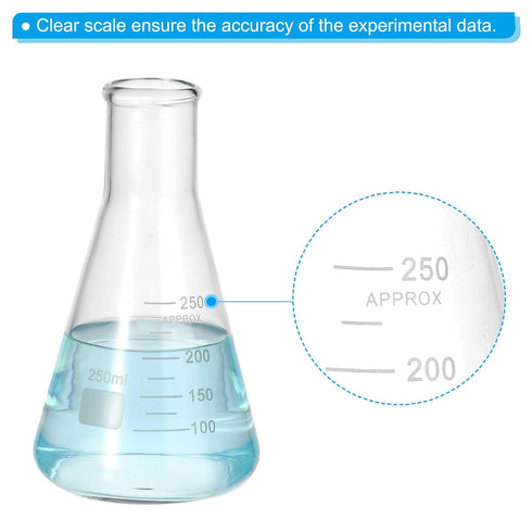 PATIKIL 4 Pcs 250ml Narrow Mouth Graduated Erlenmeyer Flask, Borosilicate Glass for Lab Experiment Chemistry