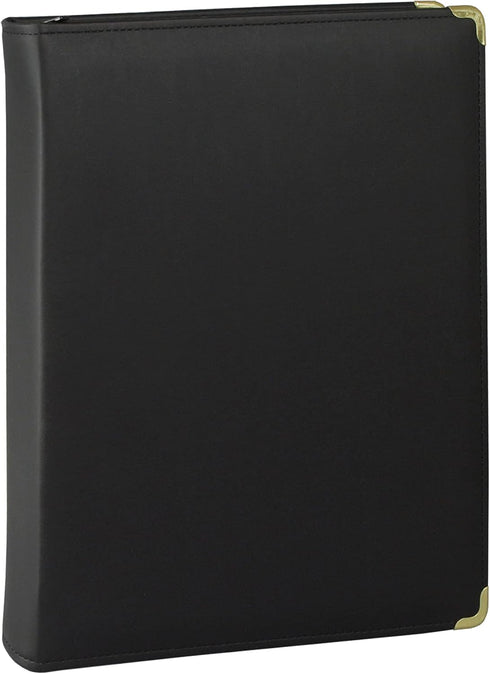 Samsill Classic Professional Binder, 3 Ring Binder with 1.5 Inch Brass Round Rings, Zipper Closure, Black