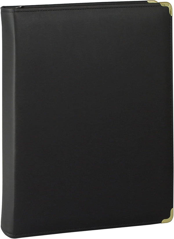 Samsill Classic Professional Binder, 3 Ring Binder with 1.5 Inch Brass Round Rings, Zipper Closure, Black