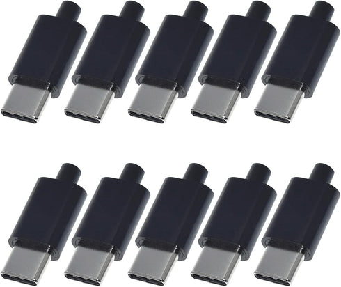 10Set USB 3.1 Type C Male Connector 24 Pin Data Line Interface, 24P PCB Board Support Module (Black)