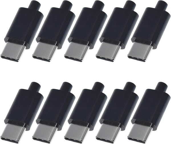 10Set USB 3.1 Type C Male Connector 24 Pin Data Line Interface, 24P PCB Board Support Module (Black)