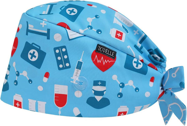 Scrub Caps Women, Double-Sided Printed Adjustable Women's Surgical Cap with Buttons, Breathable