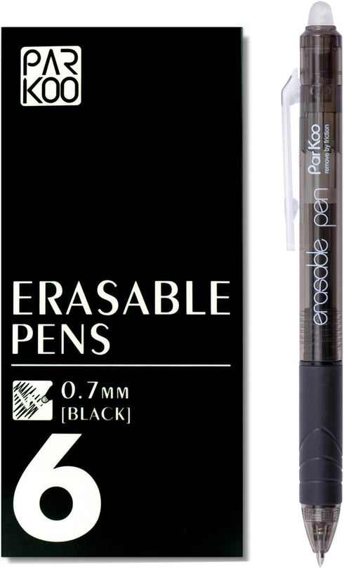 ParKoo 6-Pack Retractable Erasable Gel Pens, Fine Point Black Ink for Note Taking & Crossword Puzzles