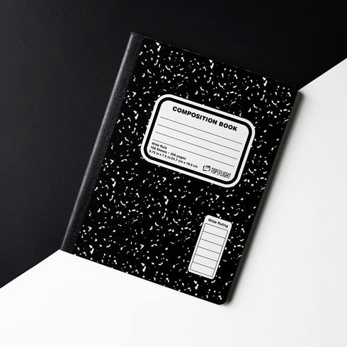 Top Flight Sewn Marble Composition Book, Black/White, College Rule, 9.75 x 7.5 Inches, 100 Sheets