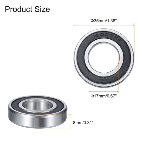 uxcell 4 Pcs 16003-2RS Deep Groove Ball Bearing, 17mm x 35mm x 8mm High Carbon Chrome Steel Z0 Double Rubber Sealed Bearing (ABEC1)