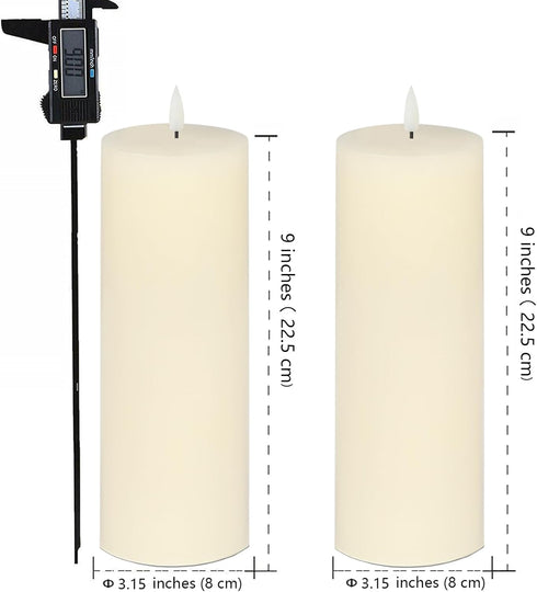 Set 2 (3x9 inch) Dimmable volnyus Flameless Candles of Flickering LED Wax Candles Battery Operated with Remote Control