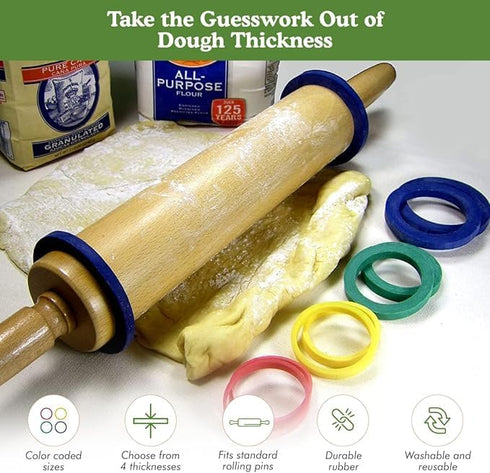 Regency Wraps Evendough Bands, Set of 4 Sizes for Rolling Dough to Precise Thickness for Pizza, Pies, Pastries