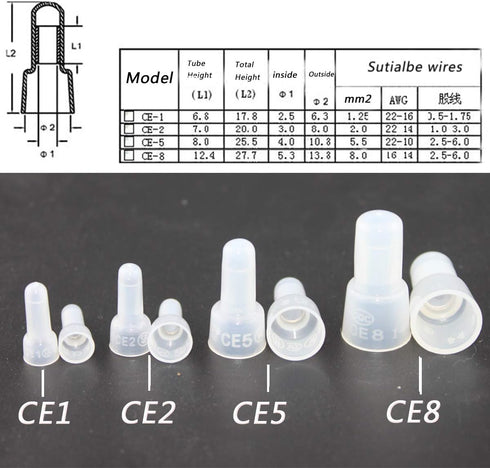 Rextin 100pcs CE8 Closed End Wire Crimp Connectors, Protective Wire Crimp Cap Terminals