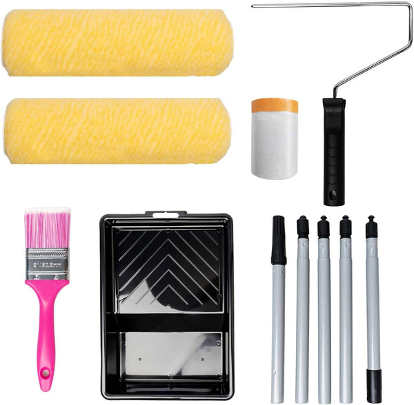 Paint Roller Kit with Extension Pole - 6 Pieces Set with 9"