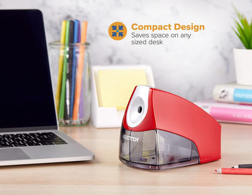 Bostitch Office Personal Electric Pencil Sharpener, Powerful Stall-Free Motor, High Capacity Shavings Tray, Red
