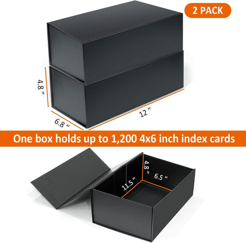 4X6 4 6 Inches, 1200 2 Pack, tutata Index Card Holder, Index Card Storage Box x Fits Flash Cards - Black