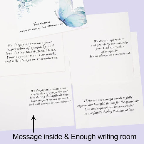 Hunanyume 50 Pack 46 Funeral Thank You Cards with Envelopes, Stickers & Message Inside, in Watercolor Flowers